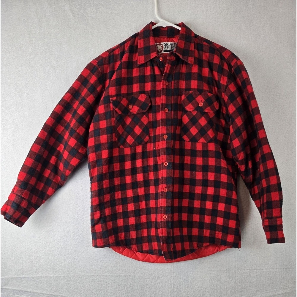 Sports Afield Quilted Flannel Shirt M  Buffalo Plaid Red Black